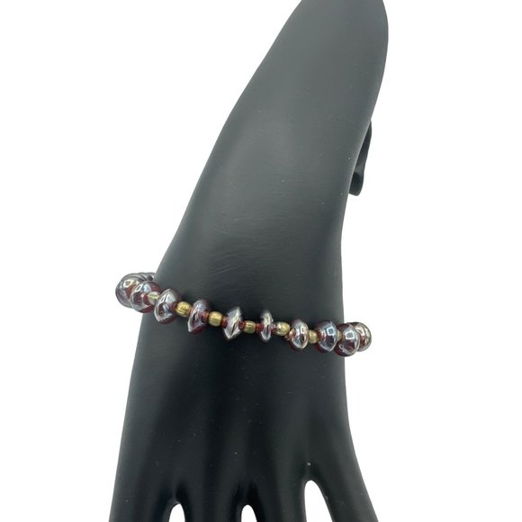 Iridescent Red and Gold Glass Beaded Bracelet with Toggle Clasp - Picture 2 of 7